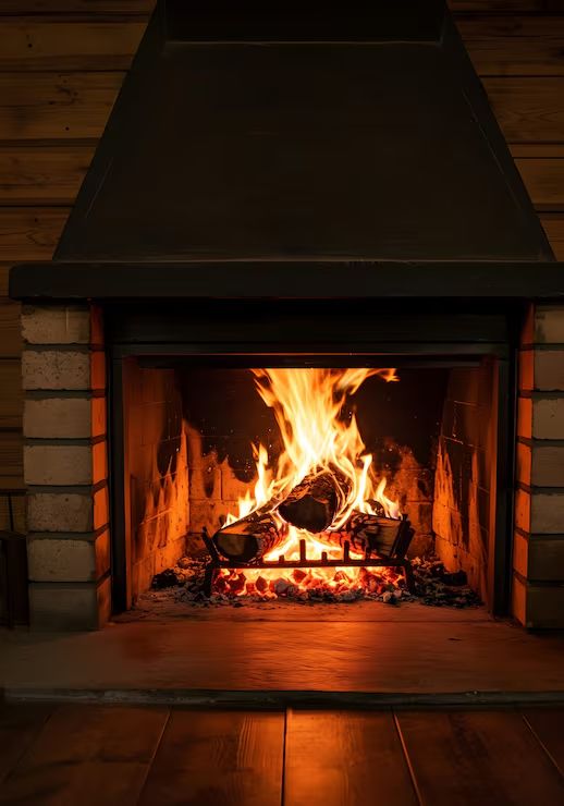Warm fire burning safely in a clean, well-maintained fireplace